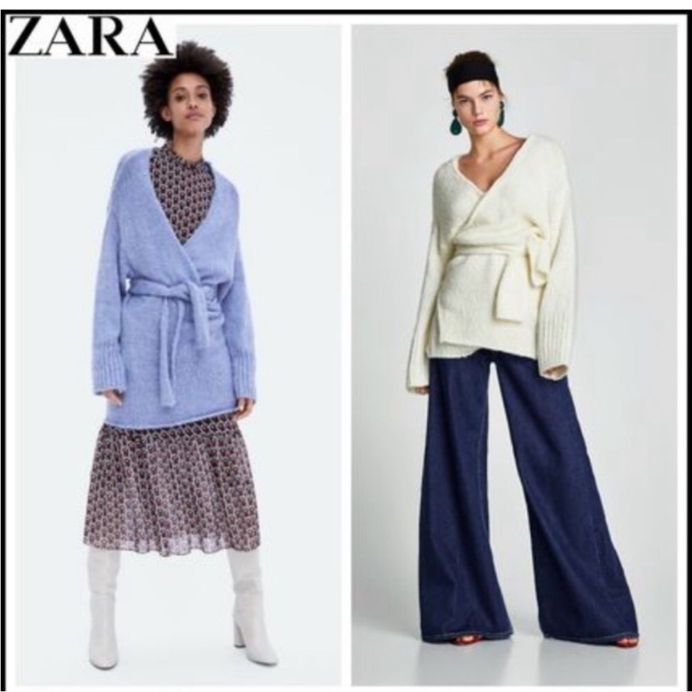 Zara Lilac Wrap Cardigan & Cream Wrap Sweater Duo
